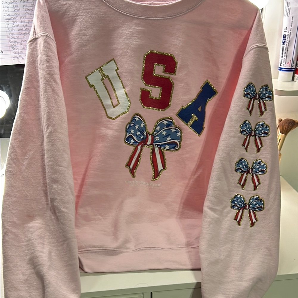 Pink USA Sweatshirt with Bow Accents